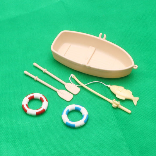 Beige ABS Wooden Rowboat Kit with Accessories for Dollhouse and Model Home Decor