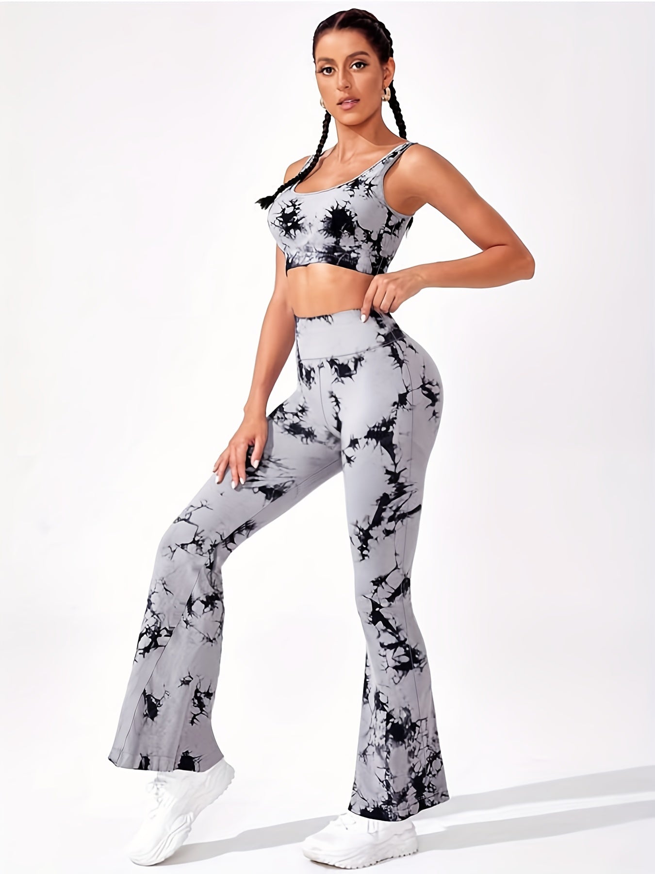 Women's Plus Size Tie Dye Stretch Crop Top & Pants Set