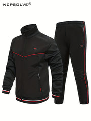 Men's Stand Collar Sports Jacket & Comfy Pants Set for Fall Winter