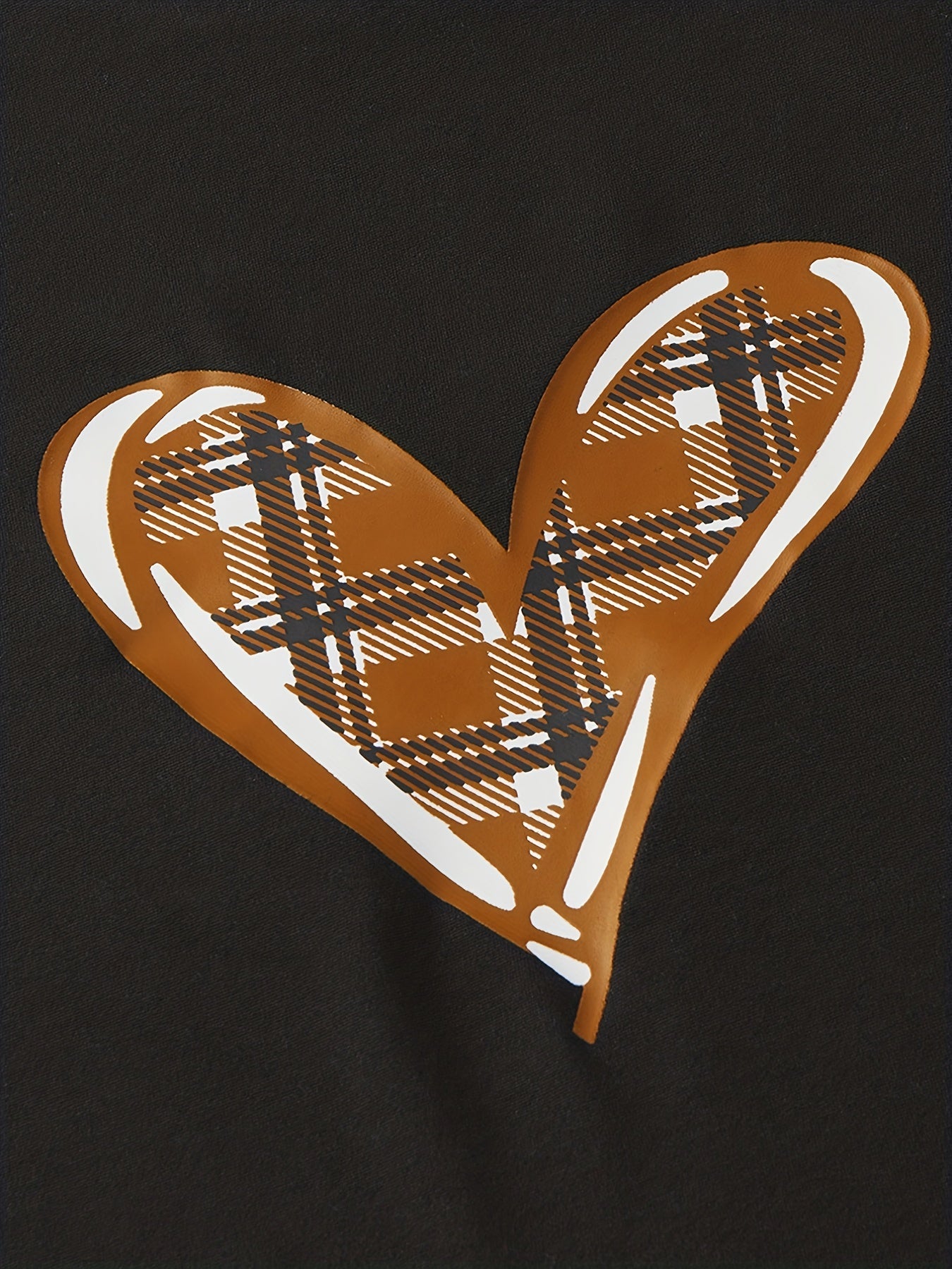 Heart Print Pajama Set Short Sleeve Crew Neck Top & Plaid Shorts & Lounge Pants
