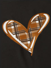 Heart Print Pajama Set Short Sleeve Crew Neck Top & Plaid Shorts & Lounge Pants