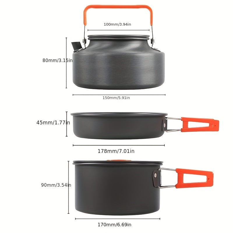 Outdoor Camping Cookware Kit Aluminum Teapot Pan Pot And Lid Set