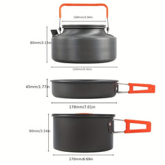 Outdoor Camping Cookware Kit Aluminum Teapot Pan Pot And Lid Set
