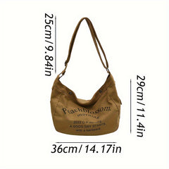 Canvas Tote Bag Large Capacity with Letter Pattern for Travel & Work