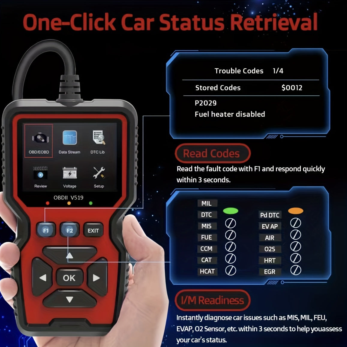 V519 OBD II Diagnostic Scanner Car Fault Detector
