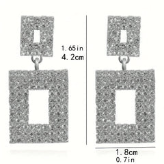 Geometric Square Stud Earrings Drop Wedding Crystal Earrings