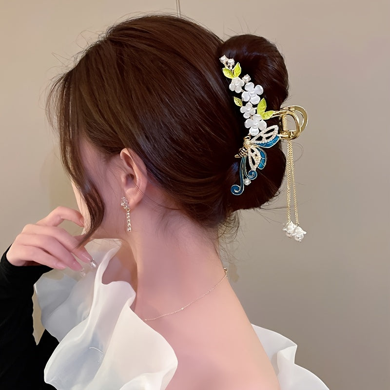 Bee Flower Rhinestone Hair Claw Clip Tassel Ponytail Hair Clamps