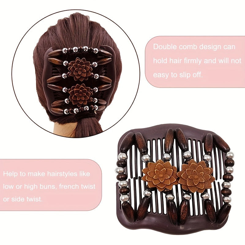 Magic Hair Comb Set with Wooden Beads Double Row Styling Tool for Women & G