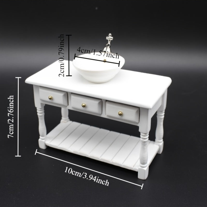 Dolls House Furniture Model Dining Room Wooden Table with Drawers