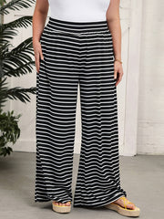  Striped Print High Waist Wide Leg Trousers