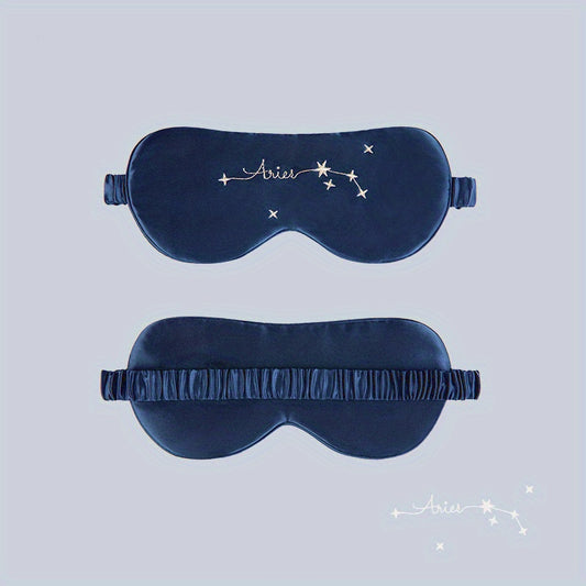 Navy Zodiac Constellation Silk Eye Mask Embroidered Dual Side