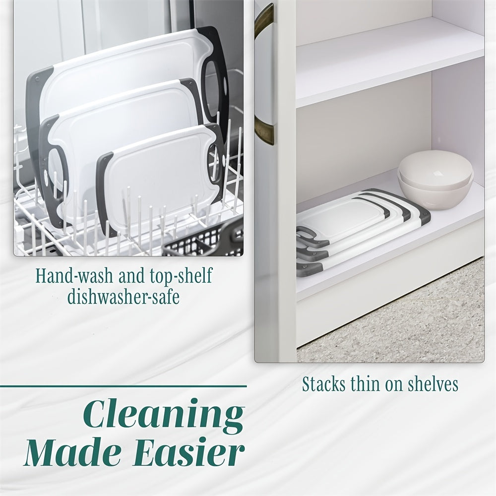 3pcs Reversible Cutting Boards with Non Slip Handles for Kitchen and Dorm