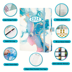 A5 Week To View Diary Jan-Dec Faux Leather Hard Cover Weekly Diary