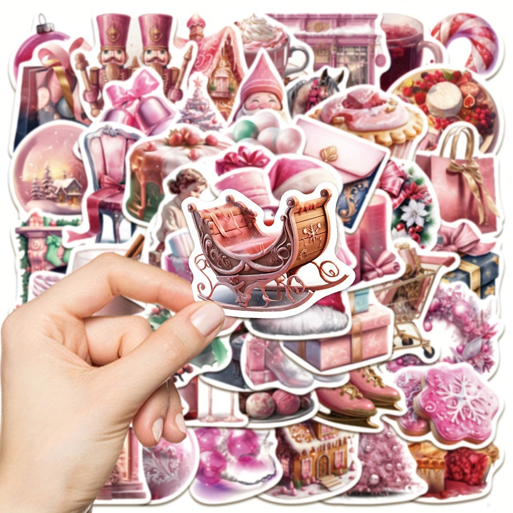 50pcs Pink Christmas Waterproof Stickers for Mobiles Notebooks Computers