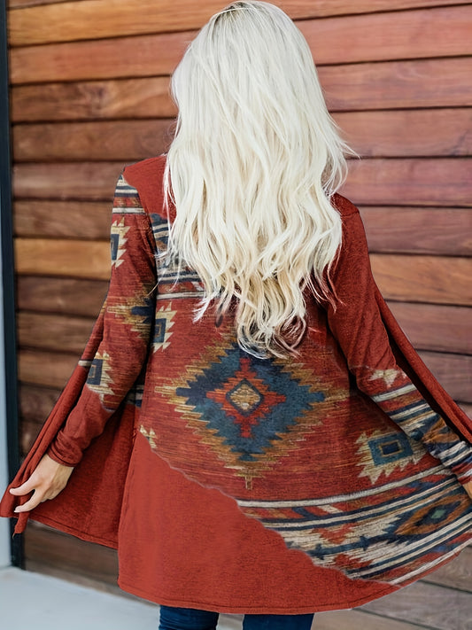 Boho Cardigan Women's Plus Southwestern Print Long Sleeve Open Front