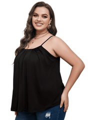  Casual Cami Top Women's Plus Plain Ruched Round Neck Medium Stretch