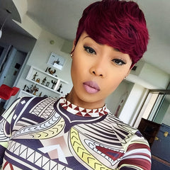 Burgundy Short Pixie Cut Human Hair Wigs For Women