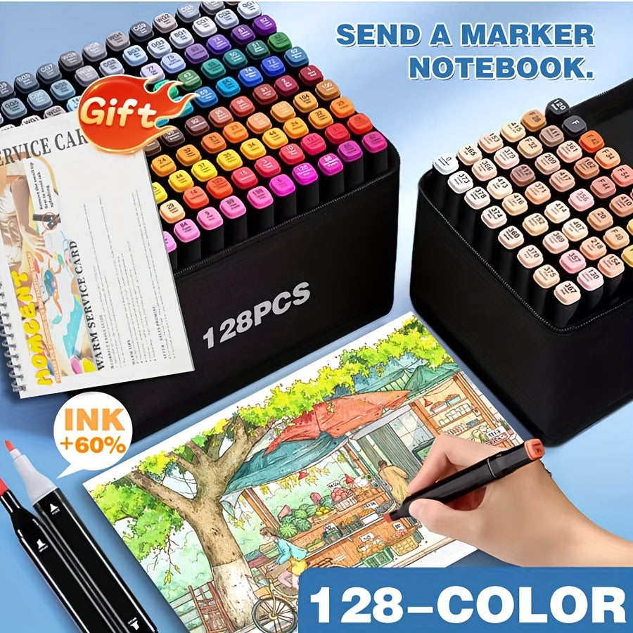Non Toxic Double-Tip Art Pens, 128 Colors with Case
