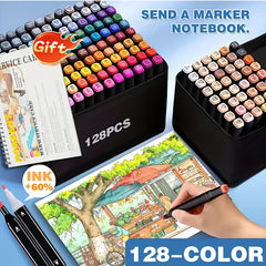 Non Toxic Double-Tip Art Pens, 128 Colors with Case