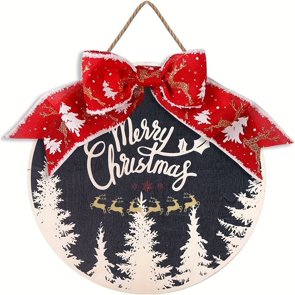 Christmas Wreath Hanging Sign Rustic Burlap Wooden Holiday Decor