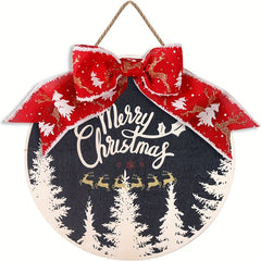 Christmas Wreath Hanging Sign Rustic Burlap Wooden Holiday Decor