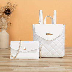 2 Pcs Solid Bag Sets Minimalist Backpack & Shoulder Chain Bag