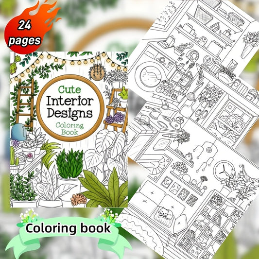 Home Themed Adult Coloring Book 24 Pages Perfect Gift Holidays Birthdays