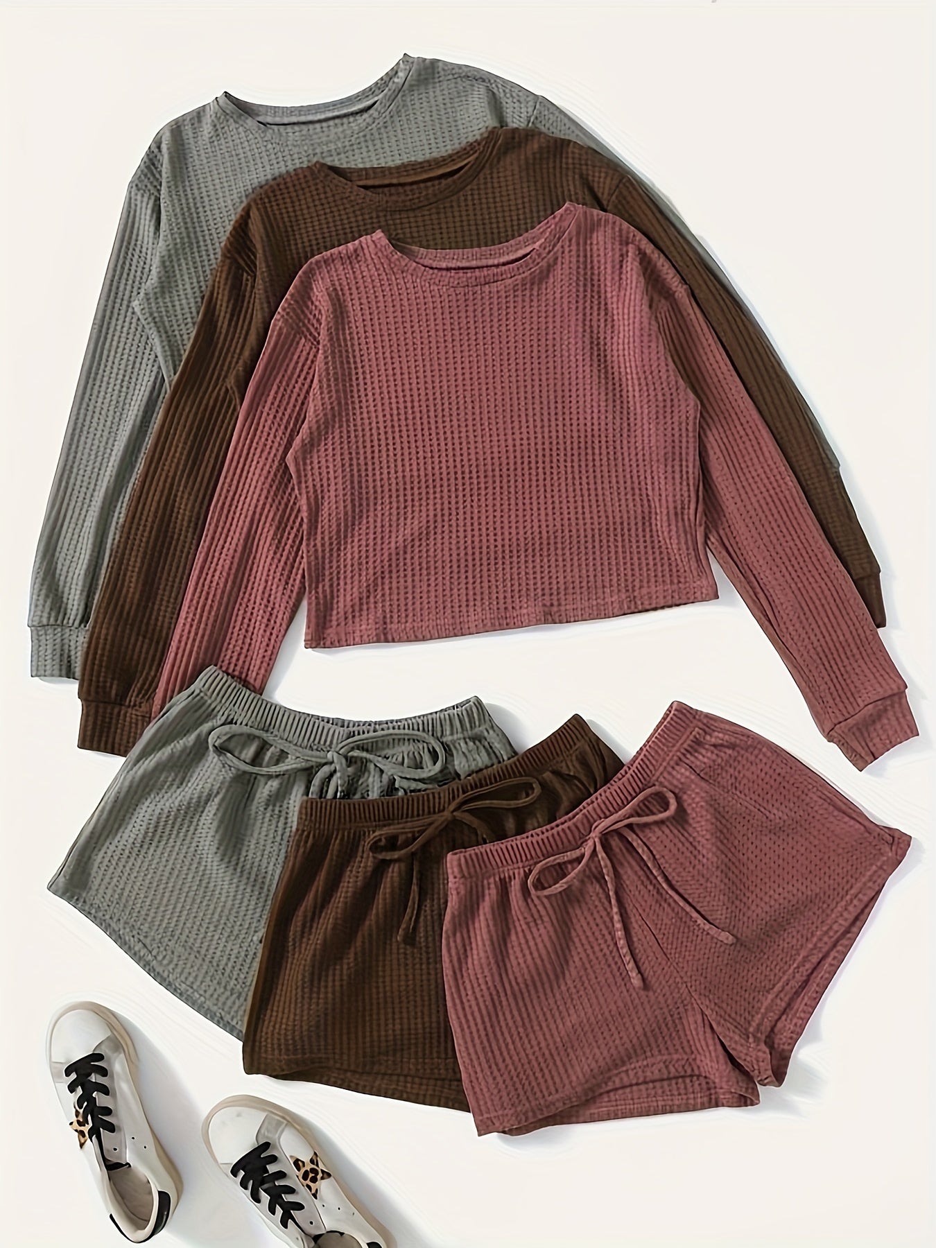  Solid Long Sleeve Lounge Set
