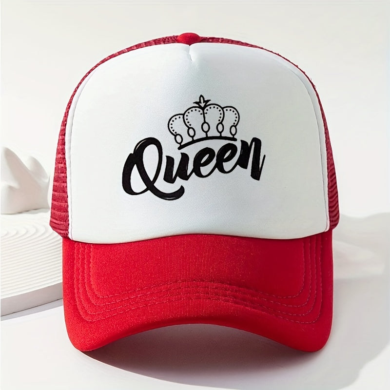 Queen Crown Print Trucker Hat Mesh Breathable Baseball Cap for Women