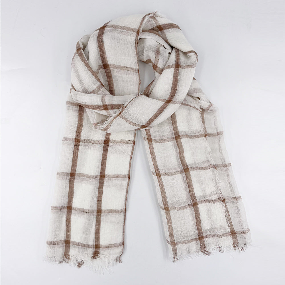 Plaid Linen Tassel Scarf Outdoor Sunscreen Head Wrap
