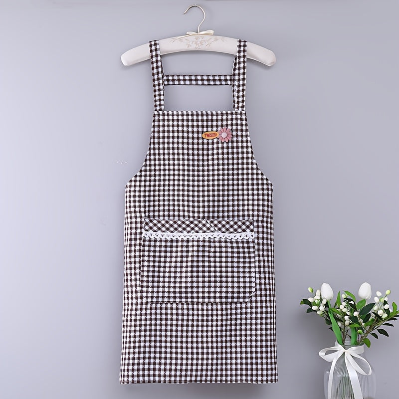 Red Plaid Waterproof Waist Apron for Household Work