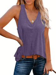 Summer Sleeveless Tank Top Solid V Neck Casual Women's Clothing