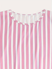  Striped Pattern Pajamas Set Short Sleeve Top & Pants 2 Piece