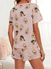 Women's Cartoon Print Pajama Set Short Sleeve Top & Shorts
