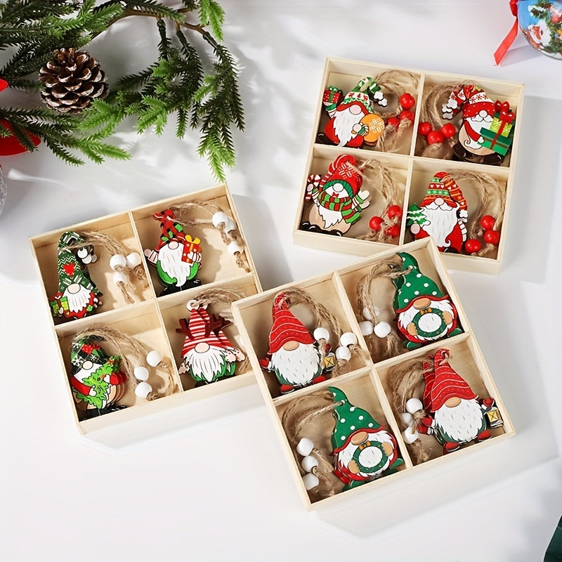 12pcs Christmas Painted Wooden Pendant Hanging Decor Room Decor
