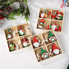 12pcs Christmas Painted Wooden Pendant Hanging Decor Room Decor