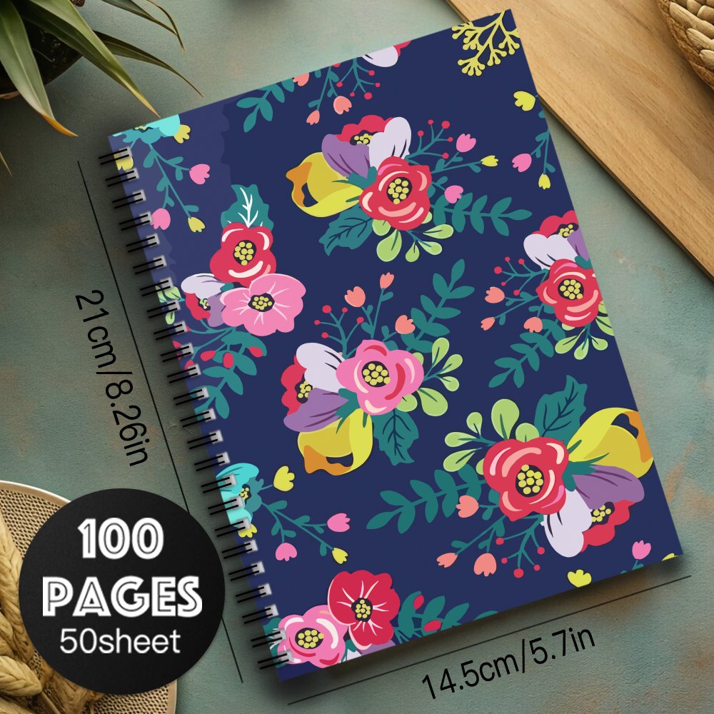 Floral Spiral Notebook Journal Pink & Purple Flowers 100 Pages
