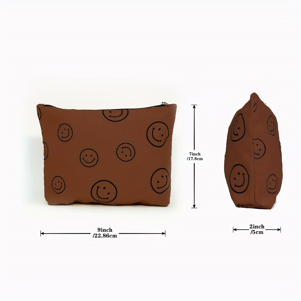 Cute Smile Face Corduroy Makeup Bag for Women