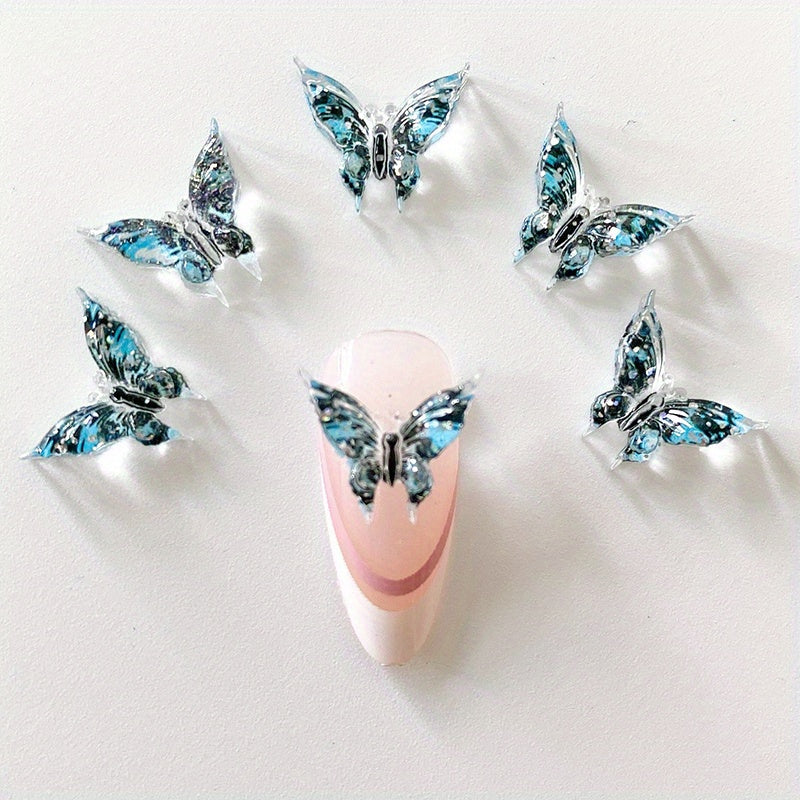 20pcs 3D Butterfly Nail Charms Clear Rhinestones Gradient Nail Art Jewelry