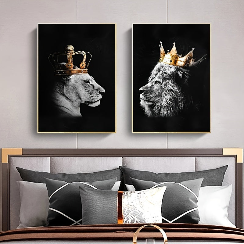 2pcs Crown Lion Wall Poster Canvas Painting 15.7x23.6in