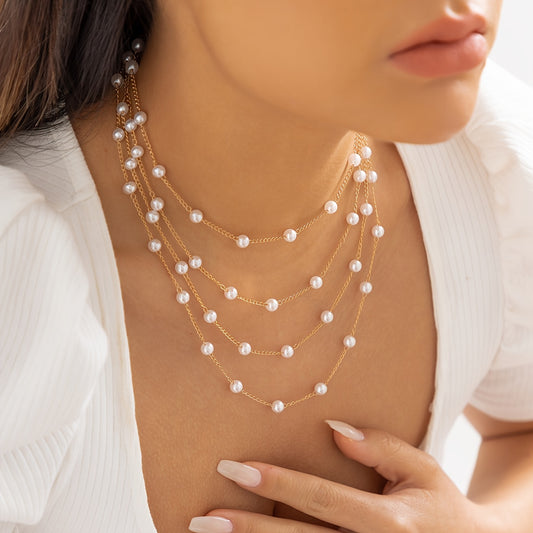Faux Pearl Multilayer Necklace Chain Pendant Delicate Party Women Girls Gift