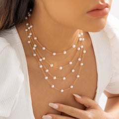 Faux Pearl Multilayer Necklace Chain Pendant Delicate Party Women Girls Gift
