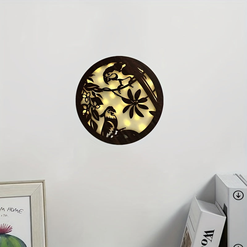 Children's Room LED Wall Clock Creative Lamp Retro Wooden Sign Hanging Lamp