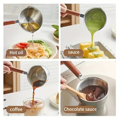 304 Stainless Steel Pot Wooden Handle Heater Condiments Sauce Pot