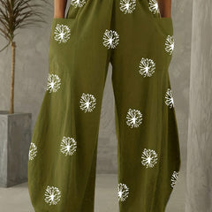 Women's Plus Dandelion Print Wide Leg Pants With Pockets