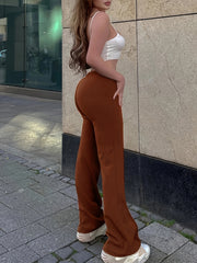 Plus Size Solid High Rise Flared Leg Trousers