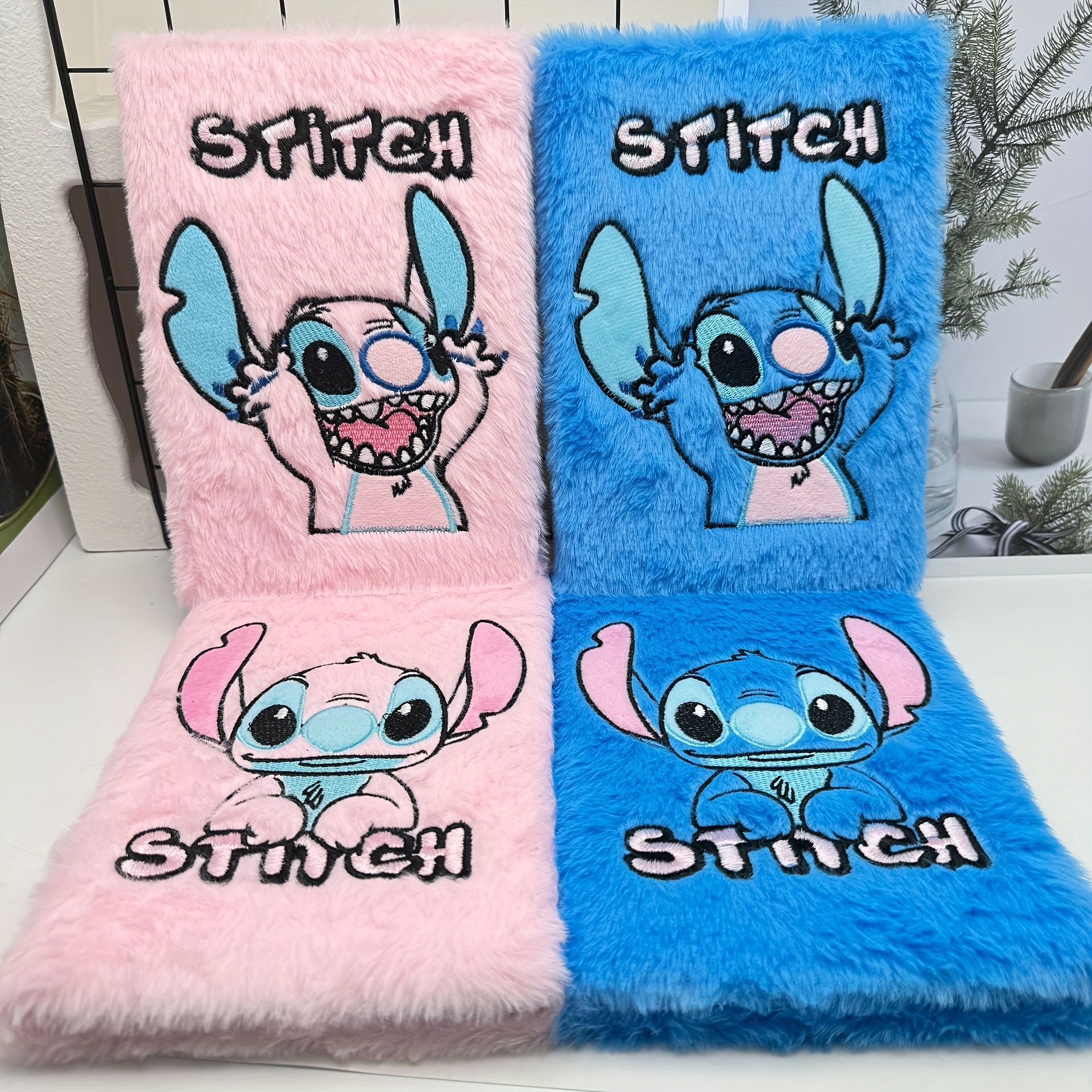 Stitch Soft Cover Notebook Set with Pink Ears Plush Texture