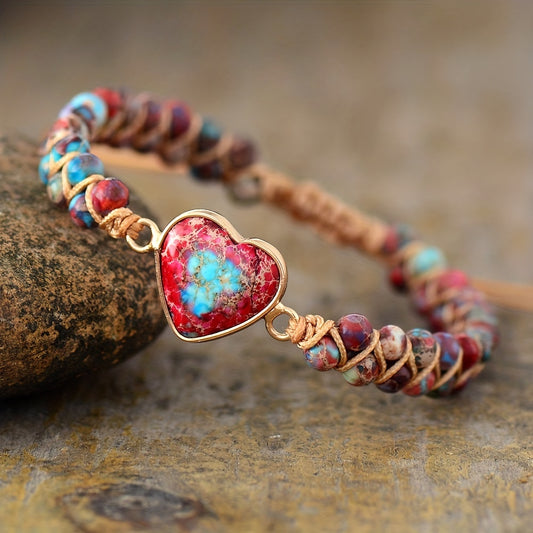 Red Imperial Stone Bracelet Peach Heart Love Hand String Braided Bracelet