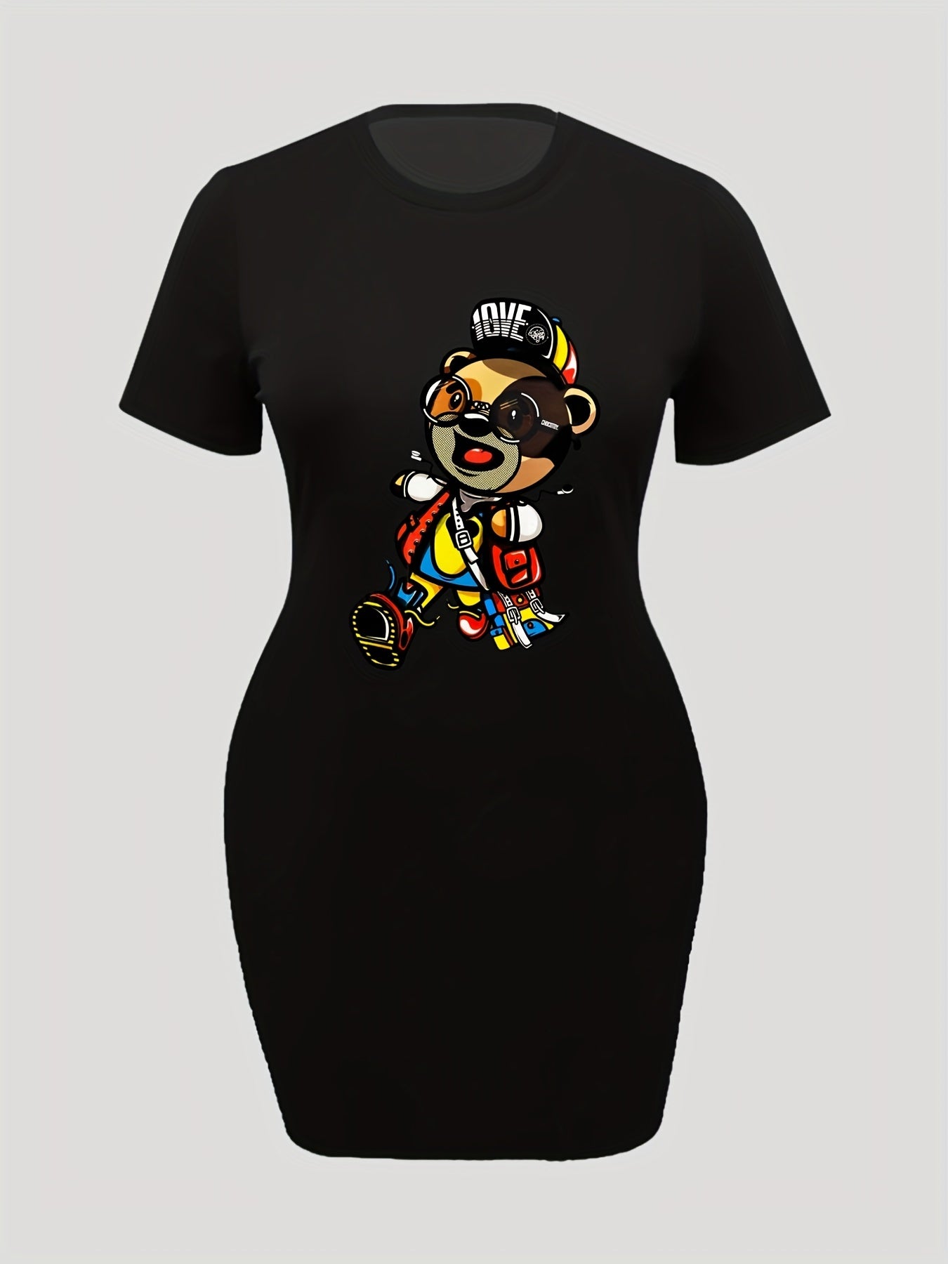  Bear Print Casual Tee Dress
