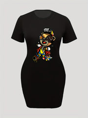  Bear Print Casual Tee Dress